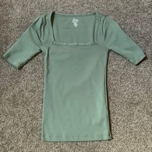 J. Crew Square Neck Perfect Fit Knit Goods Green Tee